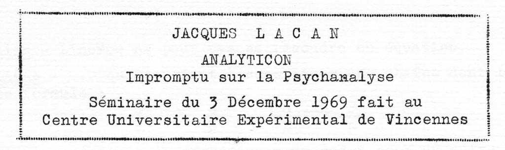 Analyticon 03 11 1969 LACAN